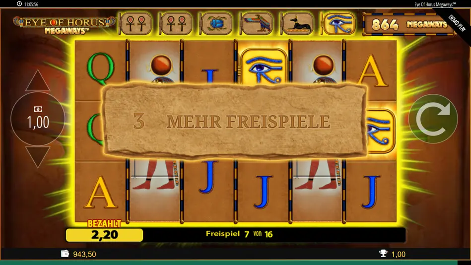 Free Spins aktiv mit Tablet-Upgrade-Fortschrittsanzeige und bereits aufgewerteten Symbolen
