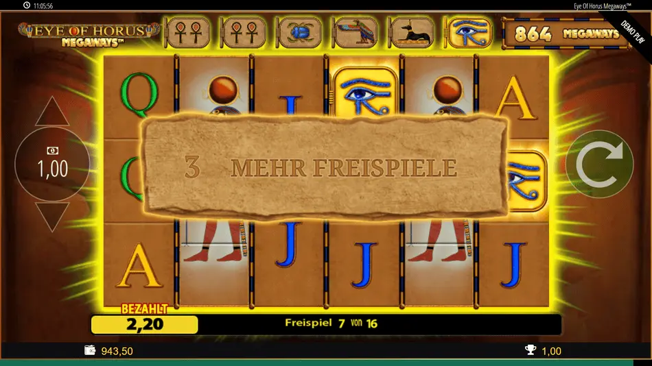 Mehrere Expanding Wilds während Free Spins mit sichtbarem Zusatzspin-Zähler