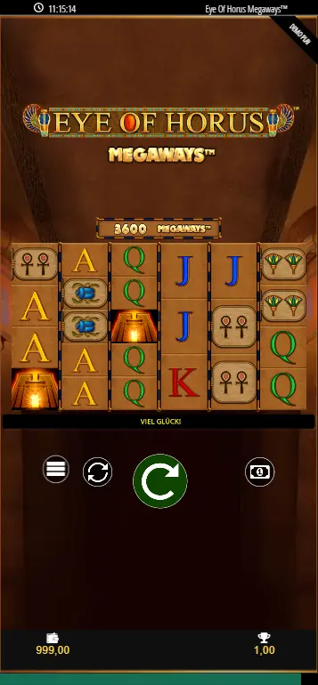 Eye of Horus Megaways Basisspiel maximales 5x5 Raster mit aktivem Gewinnwege-Zähler
